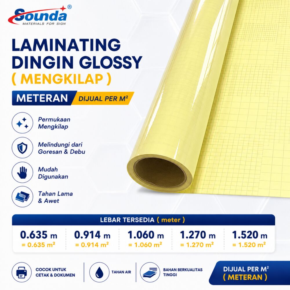Laminating Dingin Glossy (Mengkilap) Meteran