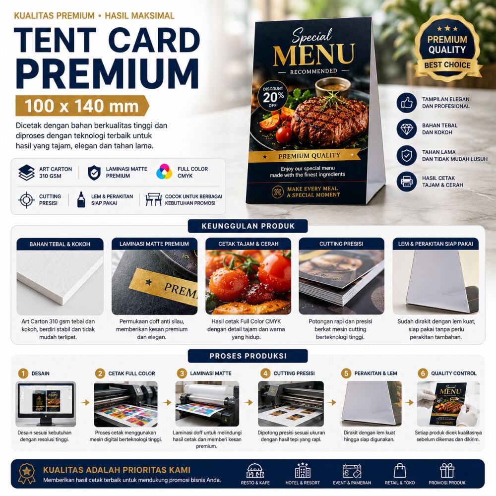Cetak Tent Card 10 x 14 cm Art Carton 310g Laminating Matte