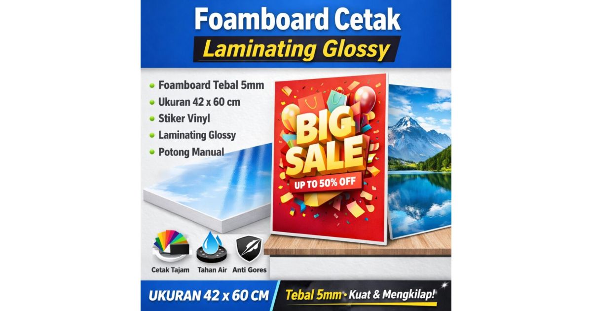 Cetak Foamboard 5mm 42x60 cm Laminating Glossy