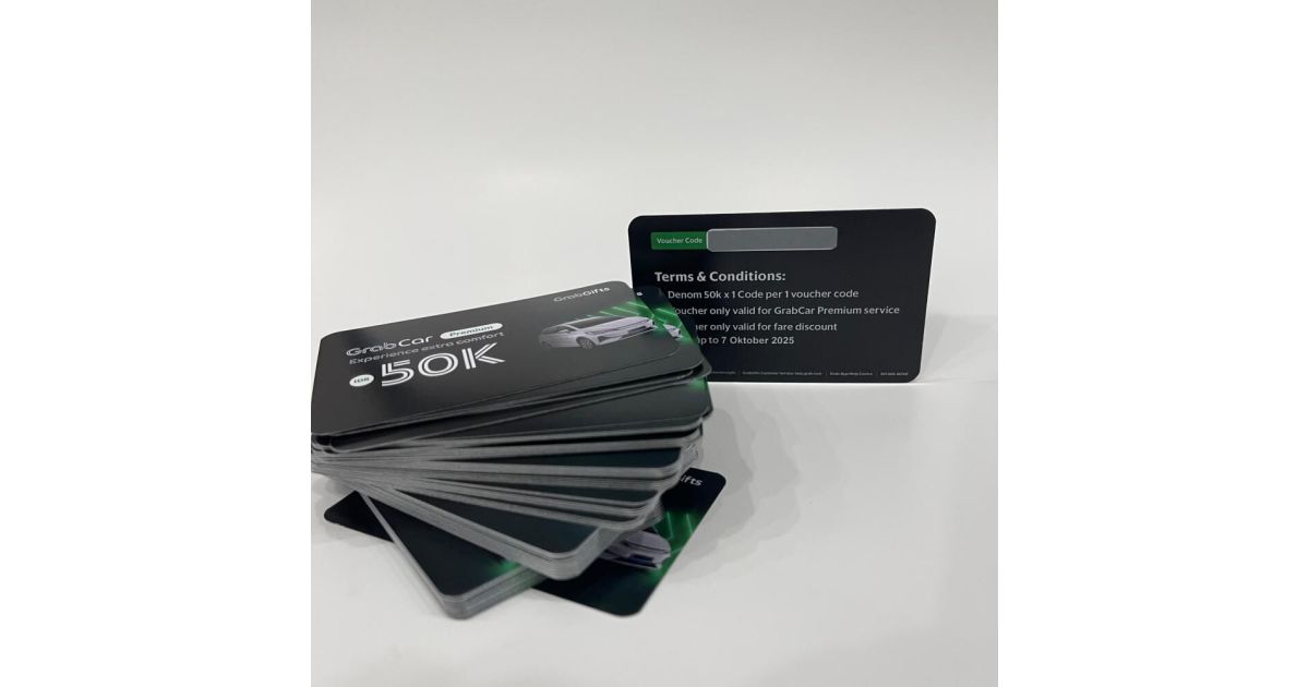 Cetak Voucher Gosok 85x54mm - Art Carton 260g, 2 Sisi
