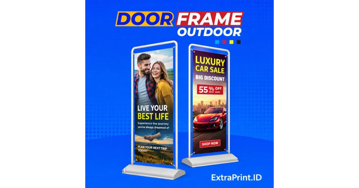 Door Frame Banner 60x160 cm + Cetak Flexi Korea 410gr – Standing Banner Outdoor Kokoh & Portable