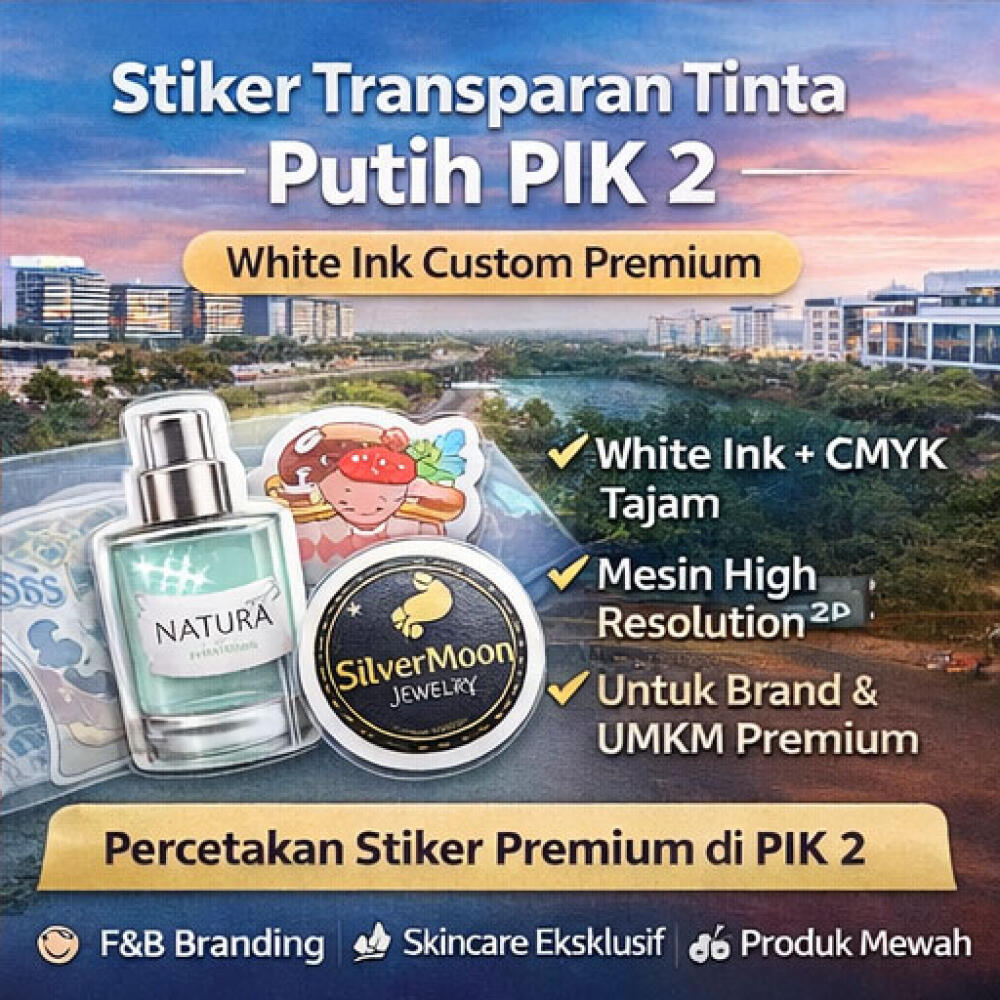 Stiker Transparan Tinta Putih PIK 2 – White Ink Custom Premium